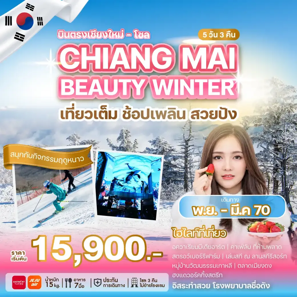 ทัวร์เกาหลี บินตรงเชียงใหม่ - โซล CHIANG MAI BEAUTY WINTER 5วัน 3คืน (ZE,7C)